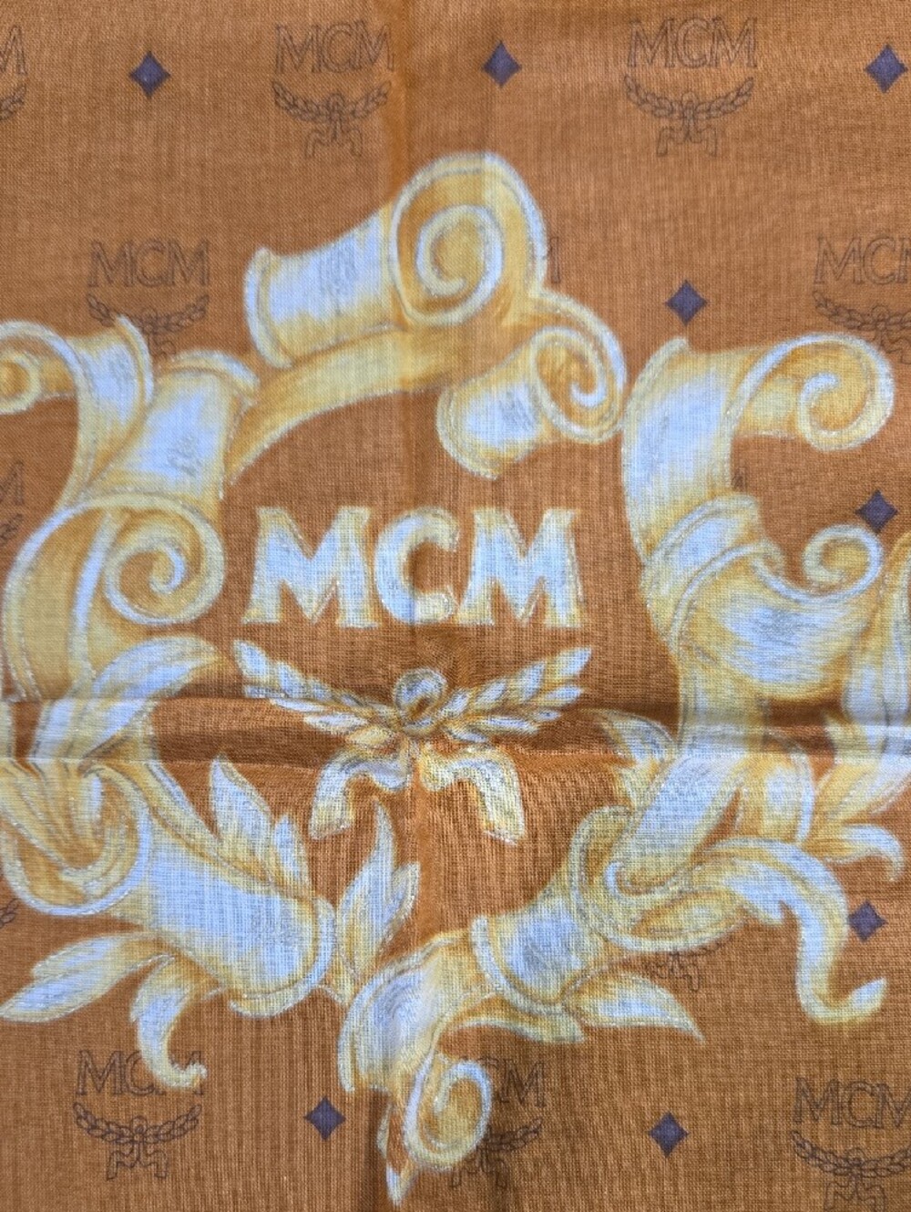 MCM Vintage Gold and Cream Logo Handkerchief Scarf - Picture 2 of 8